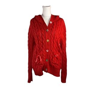 Joe Browns chunky cotton cable knit hoodie cardigan Red